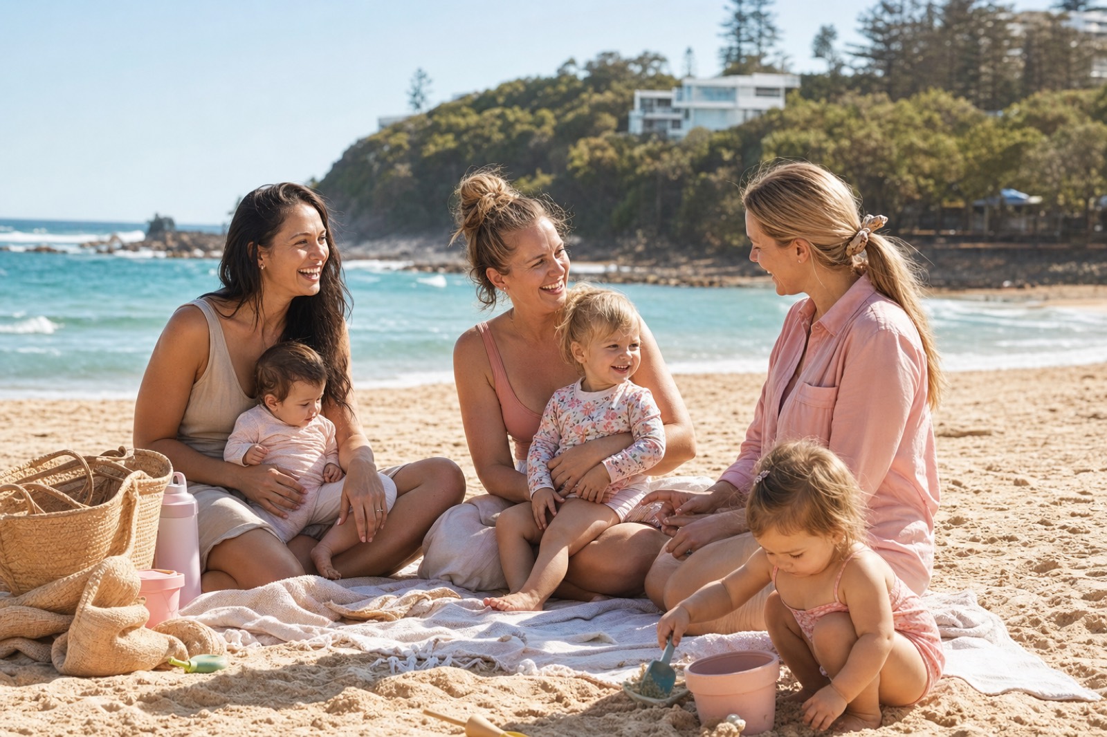 Mums and little ones together at the beach